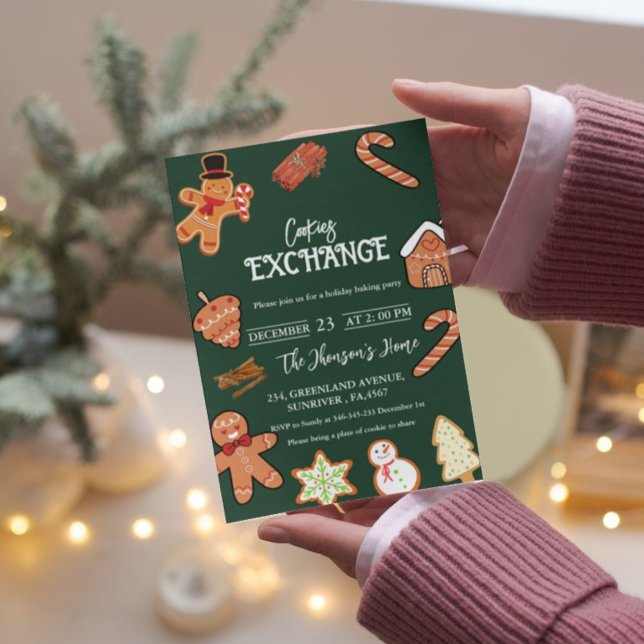 Green Christmas Cookies Exchange Party  Invitation (Creator Uploaded)