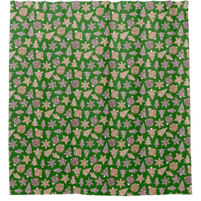 Green Christmas Cookies Shower Curtain (Front)
