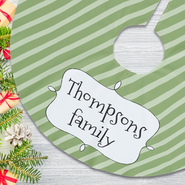 Green Christmas Cute Striped Pattern Custom Brushed Polyester Tree Skirt (Whimsical cute green striped holiday tree skirt. )