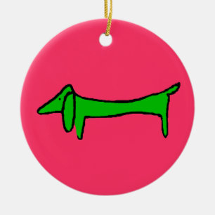 Green Christmas Dachshund Ceramic Ornament