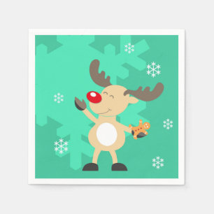 Green Christmas Deer Custom Monogram Paper Napkin