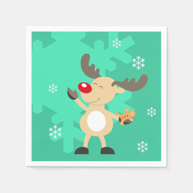 Green Christmas Deer Custom Monogram Paper Napkin (Front)