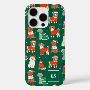 Green Christmas Dogs Personalised Girl Monogram iPhone 16 Pro Case