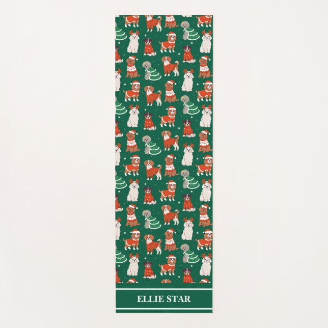 Green Christmas Dogs Personalised Girl Yoga Mat (Front)