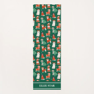 Green Christmas Dogs Personalized Girl Yoga Mat