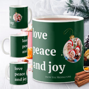 Green Christmas Family Photo Love Peace Joy Coffee Mug