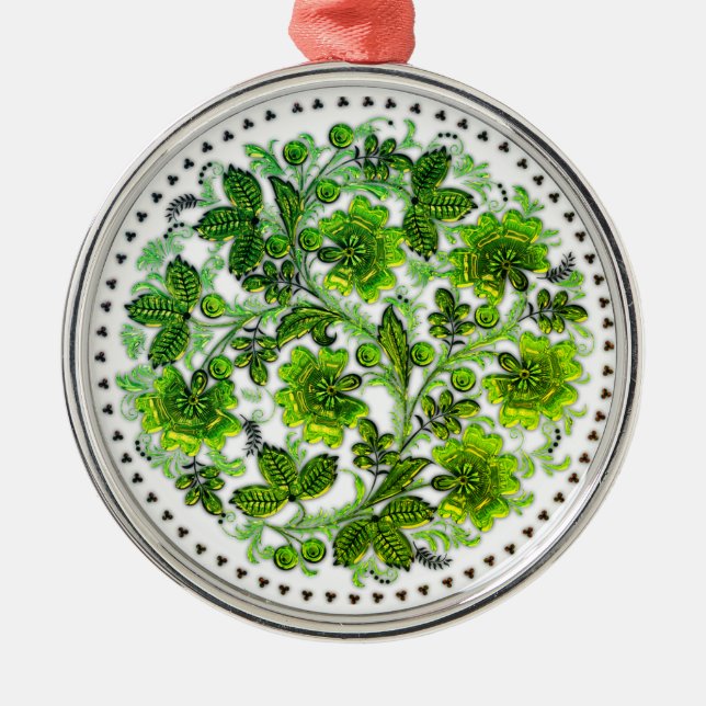 Green Christmas Faux Glass Design Holiday Gift Metal Ornament (Front)