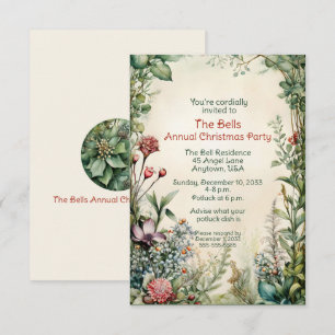 Green Christmas Flowers Annual Christmas Party  Invitation