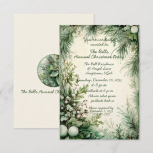 Green Christmas Flowers Annual Christmas Party Invitation