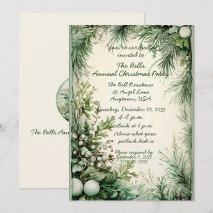 Green Christmas Flowers Annual Christmas Party  Invitation