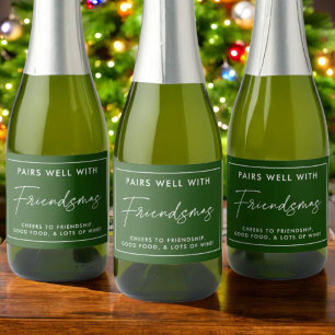 Green Christmas Friendsmas Party Favours Sparkling Wine Label