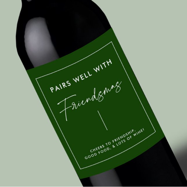 Green Christmas Friendsmas Party Favours Wine Label (Creator Uploaded)