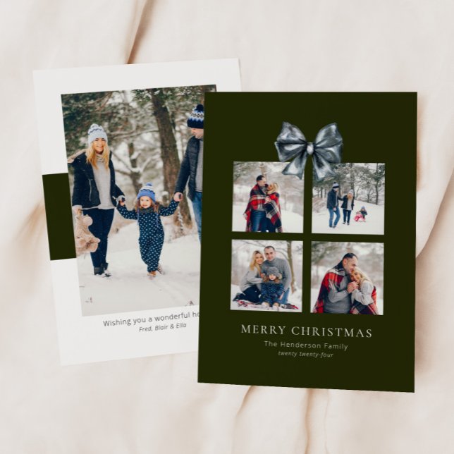 Green Christmas Gift Box Collage with Ribbon Bow Holiday Card (Creator Uploaded)