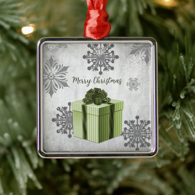Green Christmas Gift Holiday Ornament (Tree)