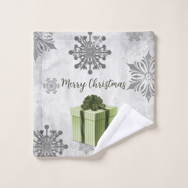 Green Christmas Gift Holiday Towel Set (Wash Cloth)