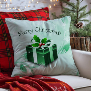 Green Christmas Gift Throw Pillow