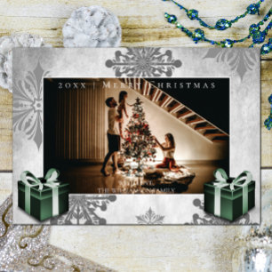 Green Christmas Gifts and Snowflakes Photo Card