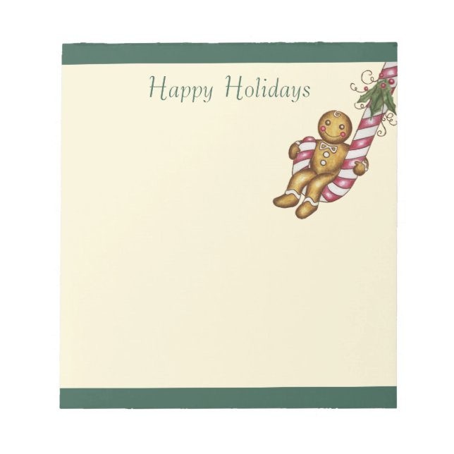 Green Christmas Gingerbread Stationery Notepad  (Front)