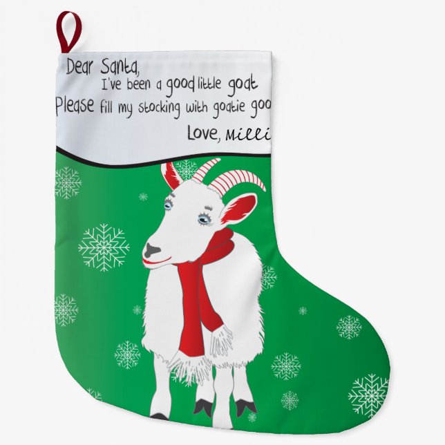 Green Christmas Goat Dear Santa I have been Good Large Christmas Stocking (Front)