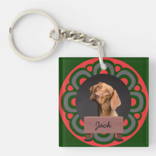 green christmas holiday Custom Dog Photo Key Ring