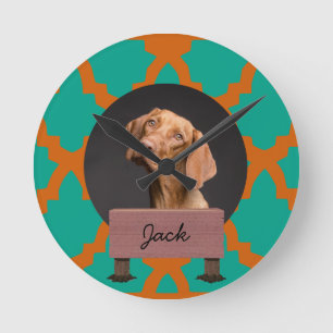 green christmas holiday Custom Dog Photo Round Clock