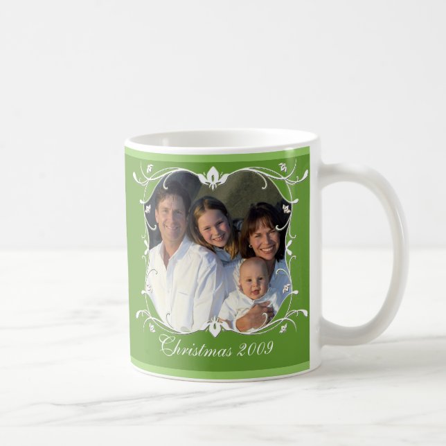 Green Christmas Holiday Family Photo Coffee Mug (Right)
