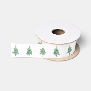 Green Christmas Holiday Tree Pattern Satin Ribbon