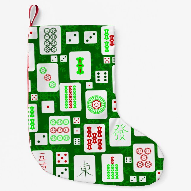 green christmas mahjong chinese tiles game asian  small christmas stocking (Front)