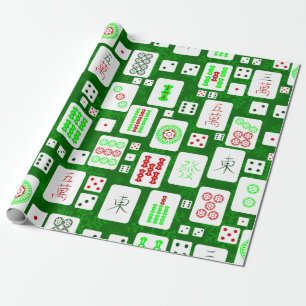 green christmas mahjong chinese tiles game asian  wrapping paper