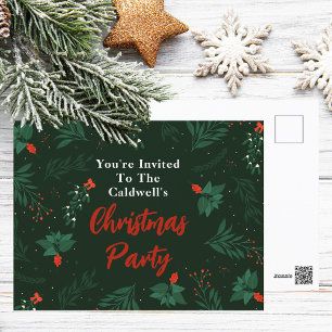 Green Christmas Mistletoe Custom Holiday Party Postcard