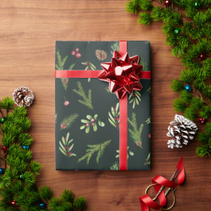 Green Christmas modern minimal botanical gift Wrapping Paper