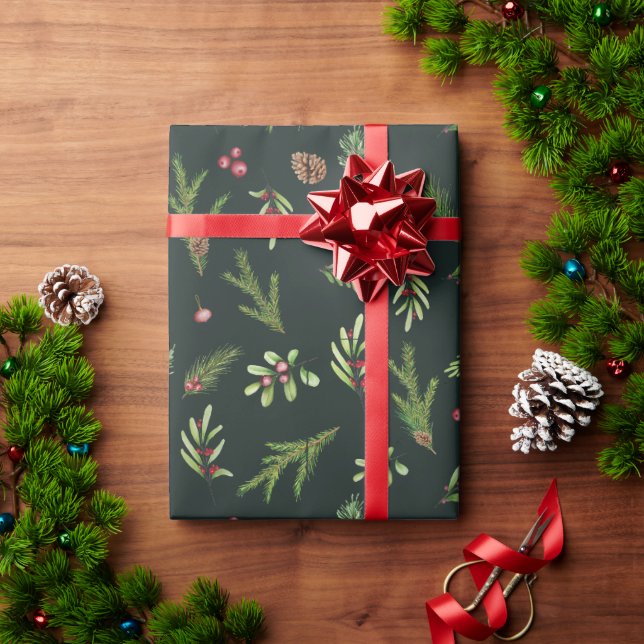Green Christmas modern minimal botanical gift Wrapping Paper (Holiday Gift)