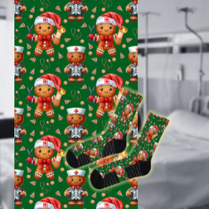 Green Christmas Nurse Whimsical Gingerbread Man Socks