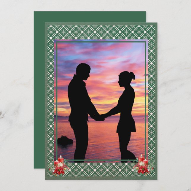 Green Christmas One Photo Snowflake Holiday Card (Front/Back)