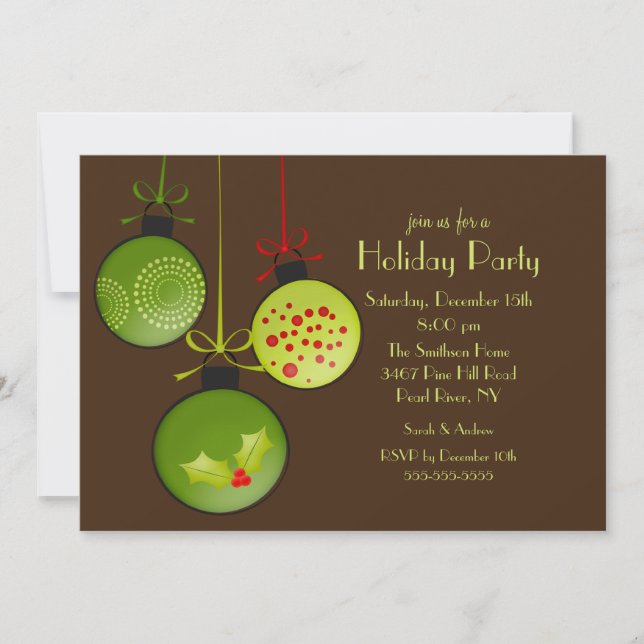 Green Christmas Ornament Holiday Party Invitation (Front)