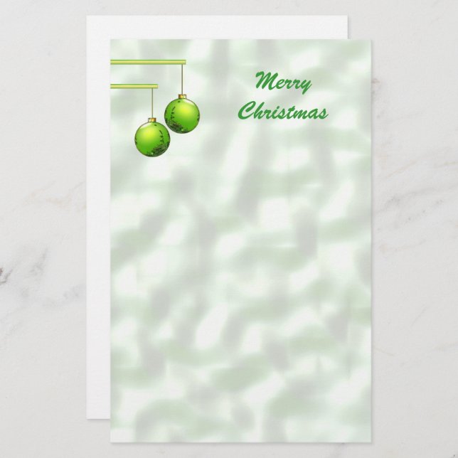 Green Christmas Ornaments Stationery (Front/Back)