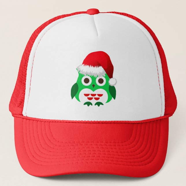 Green Christmas Owl Trend Trucker Hat (Front)