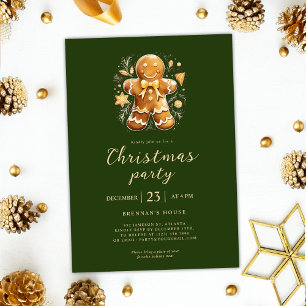 Green Christmas Party Gingerbread Holiday Invitation