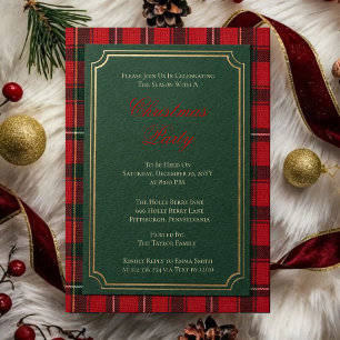 Green Christmas Party Invitation   Red Tartan Plai
