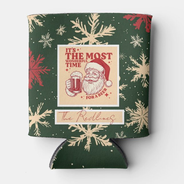 Green Christmas patterns Can Cooler (Front)