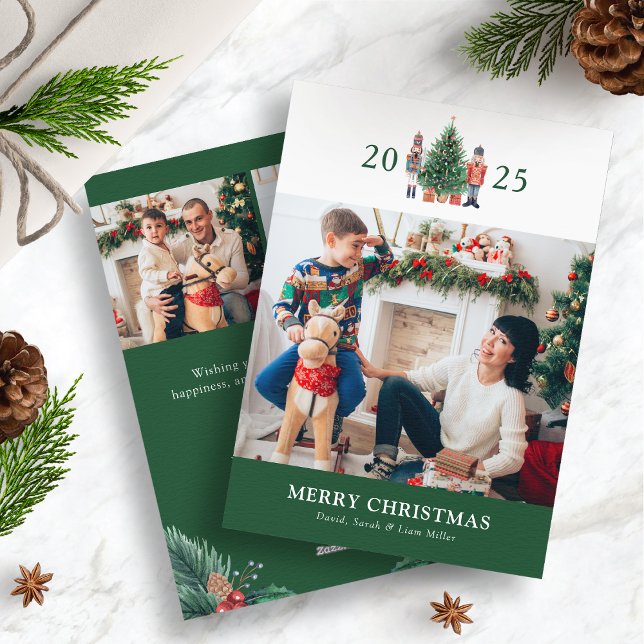 Green Christmas Photo Collage Holiday Card (Green 2025 Nutcracker  Christmas Photo Collage Holiday Card by Painted Paperie
)