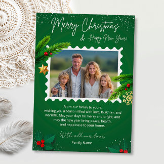 Green Christmas Photo Greeting Card