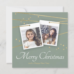 Green Christmas Photo Holiday Card Geometric