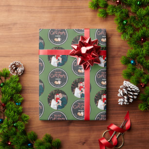 Green Christmas Photo Wrapping Paper with Message