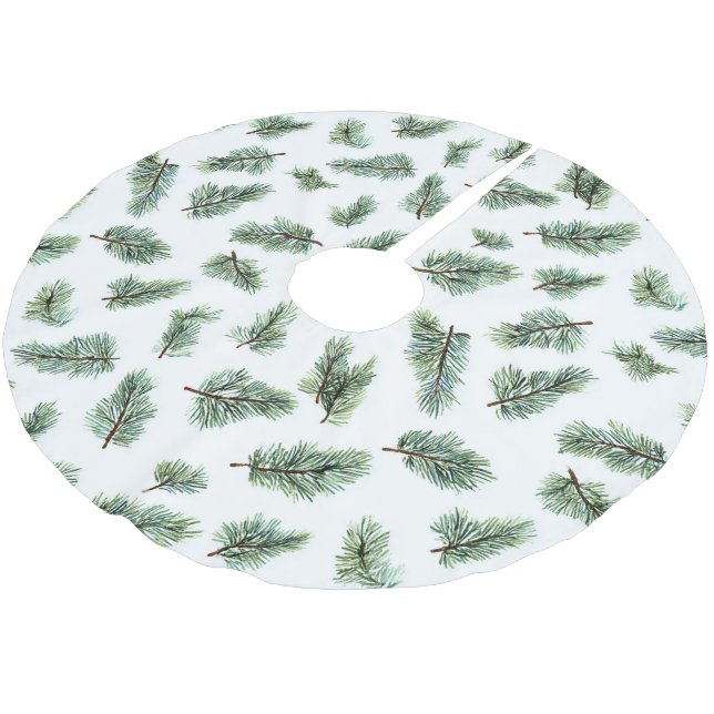 Green Christmas Pine Tree  Brushed Polyester Tree Skirt (Angled)