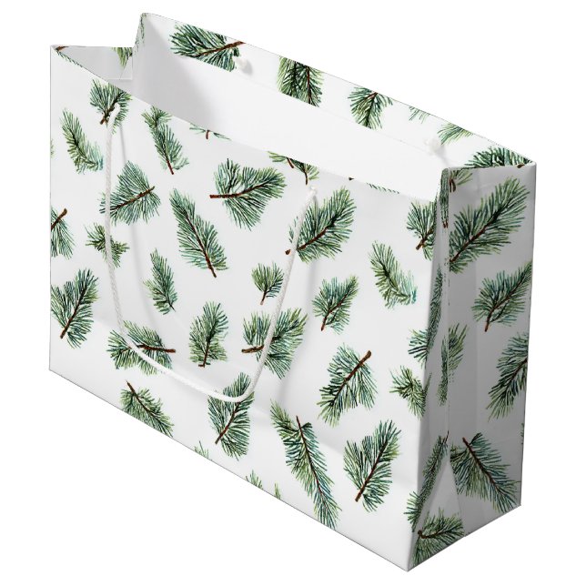 Green Christmas Pine Tree Large Gift Bag (Front Angled)