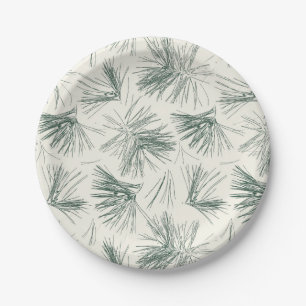 Green Christmas Pine Tree Needles Paper Plate