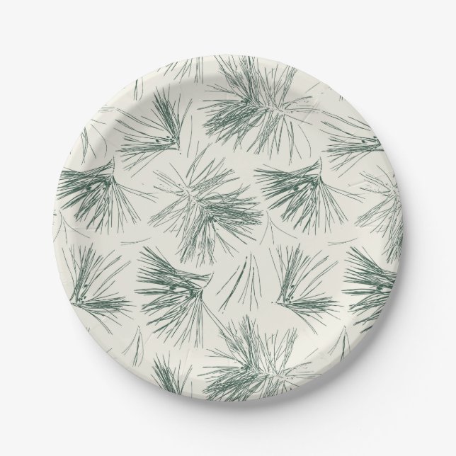 Green Christmas Pine Tree Needles Paper Plate (Front)