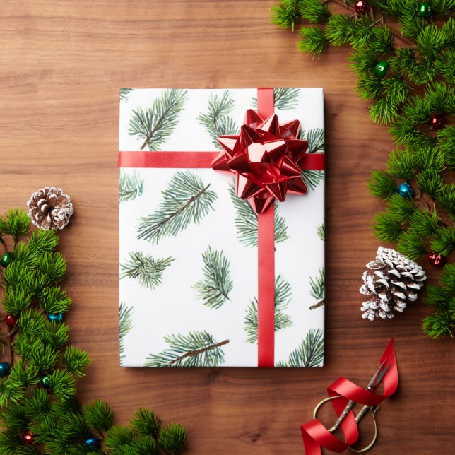Green Christmas Pine Tree  Wrapping Paper (Holiday Gift)