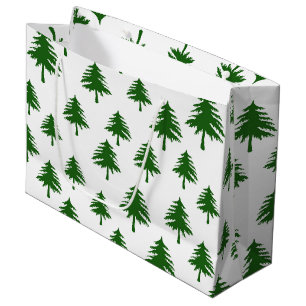 Green Christmas Pine Trees On White Large Gift Bag